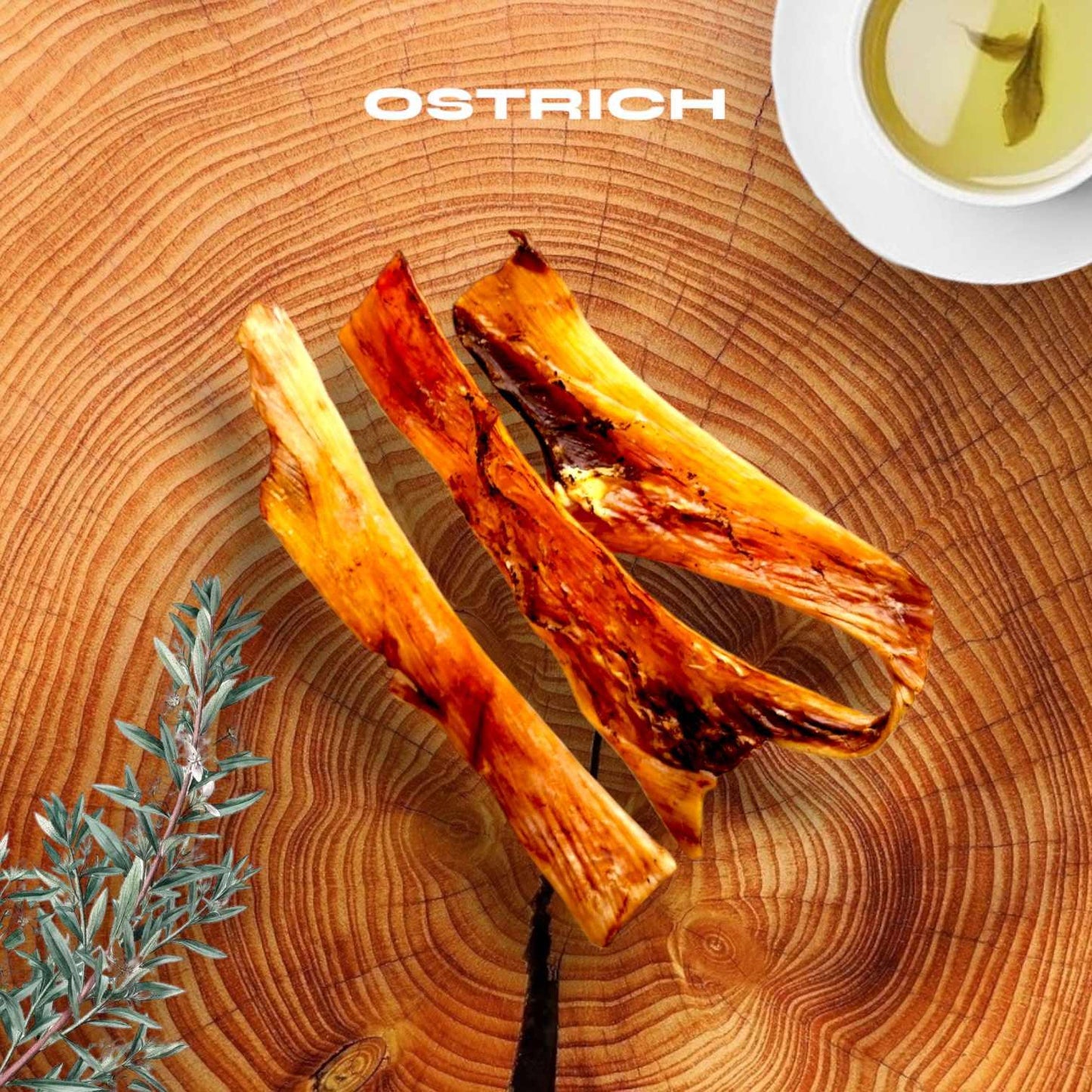Chewy Ostrich Flat Tendon: Satisfying All-Natural Chew for Dental Health & Gentle Digestion - Rocky's Famous Treats