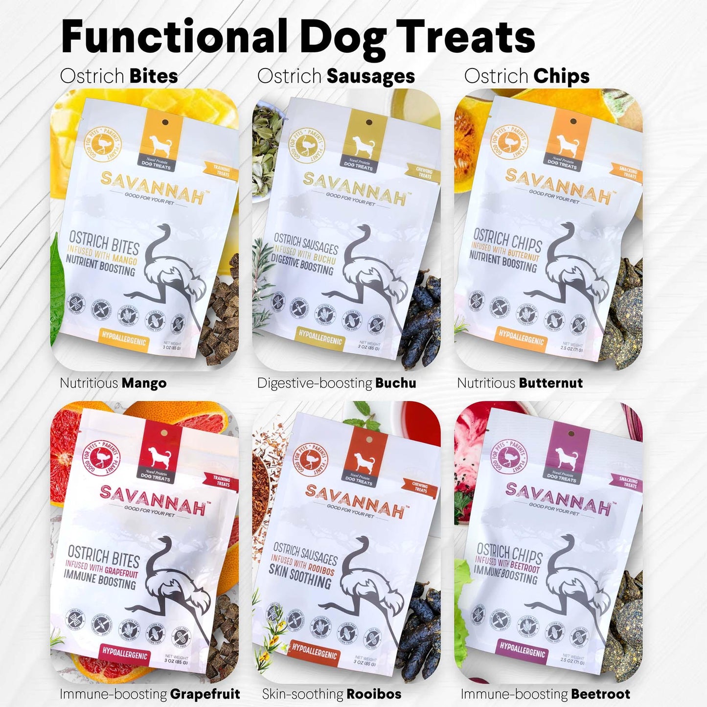 Ostrich Chips with Butternut (2.5oz): The Flavorful, Hypoallergenic Treat for Dogs with Sensitive Stomachs - Rocky's Famous Treats