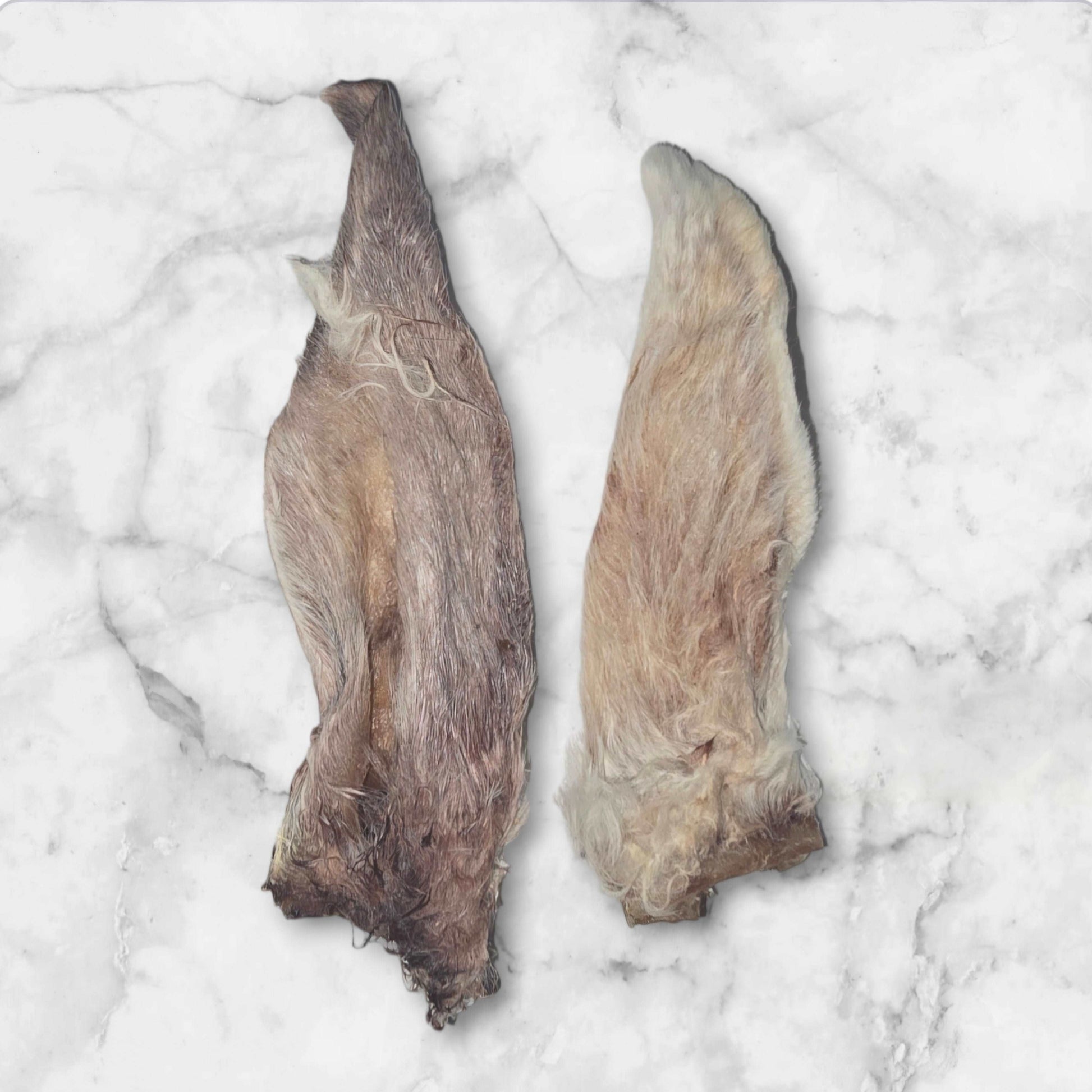 Dehydrated raw rabbit ear dog treats with single ingredient natural benefits, novelty protein, crunchy and ideal for training, sensitive stomach, allergies, and no preservatives