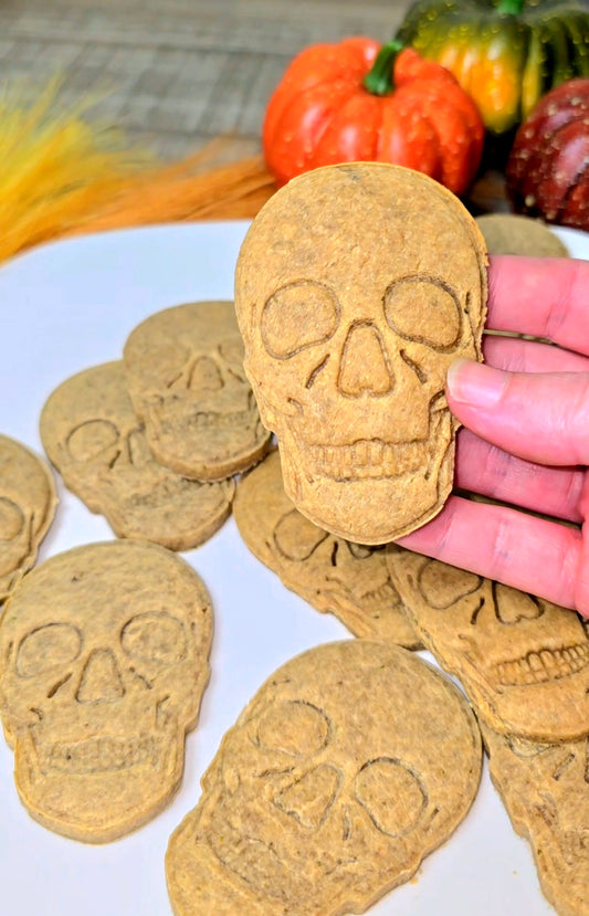 Skull Peanut Butter Dog Treats | All Natural | Gluten Free | Handmade Custom Halloween Dog Gift - Rocky's Famous Treats