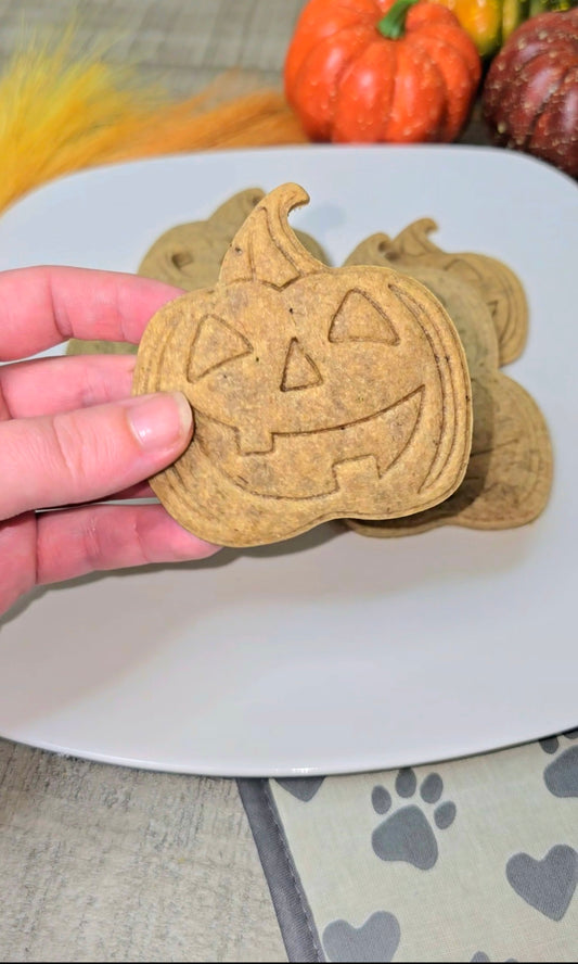 Pumpkin Shaped Peanut Butter Dog Treats | All Natural | Gluten Free | Handmade Custom Halloween Dog Gift - Rocky's Famous Treats